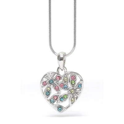 Collar Colgante Corazón Flor Multicolor Cristal Oro Blanco Foto 1 de 4