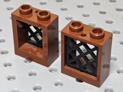 Lego Window Frame 1x2x2 [60592] Brown Reddish & Pane Lattice [38320] Black x2 - Image 1 of 4