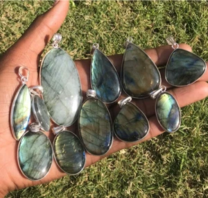 Genuine Flashy Labradorite Pendant Lot,925 Sterling Silver Boho Pendant Lot~ - Picture 1 of 3