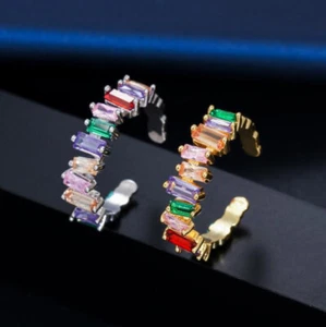 Unique Rectangle Garnet Amethyst Quartz Rose Gold Silver Rings Adjustable Size - Picture 1 of 8