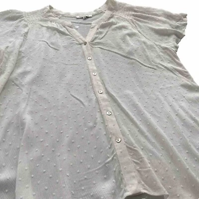 Rose + Olive Blouse Womens 2X Breezy Summer Top Boho 3D Dot Flutter Sleeve Shirt - Image 1 of 4