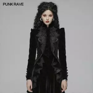Punk Rave Gothic Victoria Elegant Short Coat Black Slim Velvet Women’s Jacket - Picture 1 of 11
