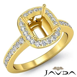 14k Yellow Gold Cushion Cut Semi Mount 0.36Ct Diamond Engagement Halo Pave Ring - Picture 1 of 6