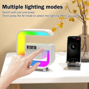 Multifunction Wireless Charger Station RGB Night Light Alarm Clock Speaker - Zdjęcie 1 z 14