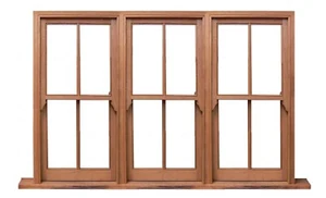 DOUBLE HUNG SASH TIMBER WINDOW 3 BAY 4 LIGHT DOUBLEHUNGS - Picture 1 of 2