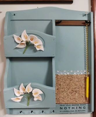 Vintage Wooden Memo Board Notepad 12"X14.5"X2 Wall Mount Teal - Image 1 of 4