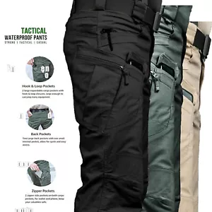 Mens Tactical Cargo Trousers Waterproof Hiking Military Combat Outdoor Men Pants - Picture 1 of 27