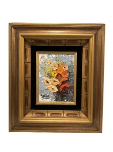 Pintura al óleo grande vintage floral bodegón con marco dorado ornamentado 21" x 24" - Imagen 1 de 10