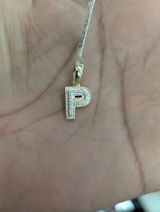 Real Natural Diamond 10kt Yellow Gold Two-tone Bubble Style Initial P Pendant - Picture 1 of 8