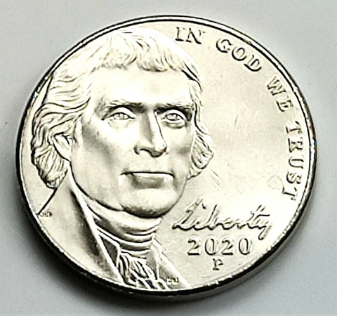 2020 P Jefferson Nickel -  BU Coin Pulled From OBW Roll Cover