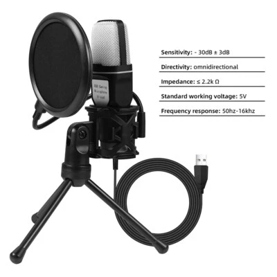 USB Computer Professional Condenser PC Microphone For Windows/Mac Plug & Play - Image 1 of 4