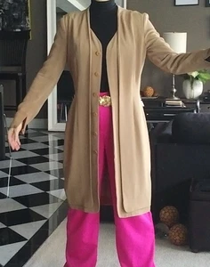 Giorgio Armani Años 90 Chaqueta Vestido Largo Blazer Tostado Caqui Camel Caramelo Mezcla Seda - Imagen 1 de 21