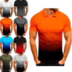 Mens Short Sleeve Gradient Polo Shirt Casual Slim Fit Golf Sport T Shirt Tops - Picture 1 of 14