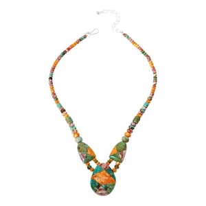 Jay King .925 Silver TURQUOISE & SPINY OYSTER Station 18" Necklace NWT - Picture 1 of 3