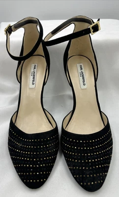 Salto agulha Karl Lagerfeld Janelle couro camurça preto strass 7,5 - Imagem 1 de 4