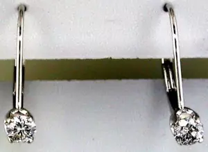 ESTATE .40CT DIAMOND 14KT WHITE GOLD ROUND SOLITAIRE LEVERBACK HANGING EARRINGS - Picture 1 of 1