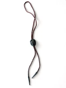 VINTAGE SOUTHWEST NAVAJO OVERLAY BOLO TIE STERLING STAMPED UNKNOWN HALLMARK - Picture 1 of 6