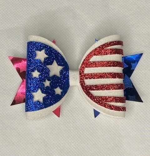 Red, White & Blue (4th of July) Faux Leather Bow w/Alligator Clip or Headband - Image 1 of 1