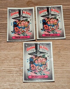 (3 Cards)  1986 Topps Garbage Pail Kids TRISH SQUISH 163a & RUBY CUBE 163b GPK