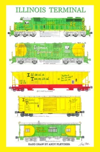 Cartel enmarañado de tren terminal de Illinois 12 x 18" firmado por Andy Fletcher - Imagen 1 de 1