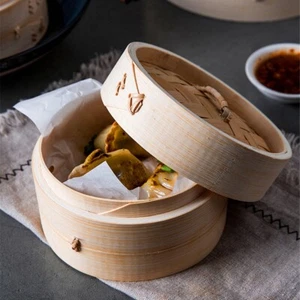 Chinese Dumplings Bamboo Steamer Cooker 10/15/20cm with Lid Dimsum New - Picture 1 of 14