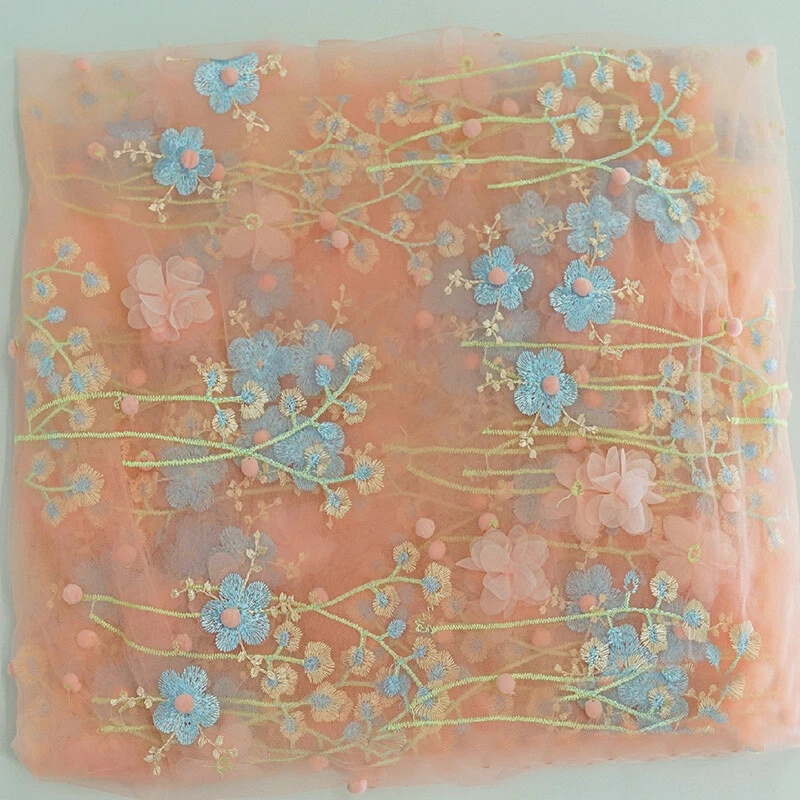 Embroidery Lace Fabric Floral Mesh Tulle  Dress Skirt DIY Curtain Craft 1 Yard - Image 1 of 4