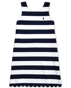 Polo Ralph Lauren Big Girls Striped Ponté Knit Dress Navy White NWT - Picture 1 of 2