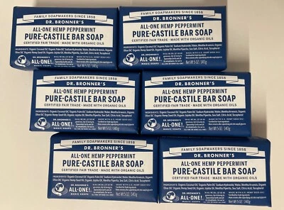 6 BARS Dr Bronner's All One Hemp Peppermint Pure Castile Soap Organic Oils 5 oz - Image 1 of 4