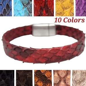 Snakeskin Bracelet Real Python Snake Skin Flat Leather Magnet Reptile Minimalist - Picture 1 of 81