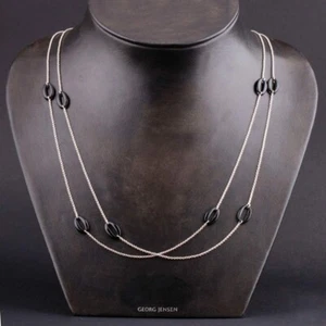 GEORG JENSEN Sterling Necklace # 500C. Onyx. Zephyr. Silver. Regitze Overgaard. - Picture 1 of 4