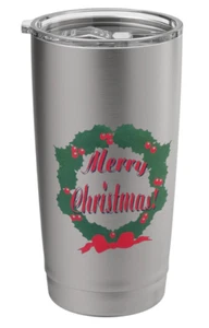 Merry Christmas Wreath Stainless Steel Insulated Tumbler 20oz - Picture 1 of 4