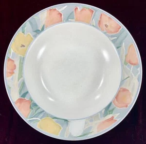 Cezanne Large Rim Soup Bowl Mikasa Intaglio Pink Yellow Flowers CAC41 (O) AS IS - Picture 1 of 6