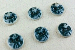 Glazed Stoneware Buttons Set of 18 Small Blue and Brown - New Crafting Supplies - Picture 1 of 6