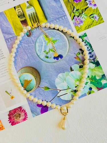 Christian Dior GRANDE Ciondolo Goccia Acqua Perle Rotonde Bianche Collana Cristallo