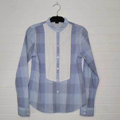 Женская хлопковая рубашка Theory Hamnet Seersucker размер большой пэчворк плиссированный топ - Изображение 1 из 4