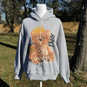 Zara Graffiti Bear Hoodie Sweatshirt Kid's Size 13-14 Gray NWOTs - Picture 1 of 9