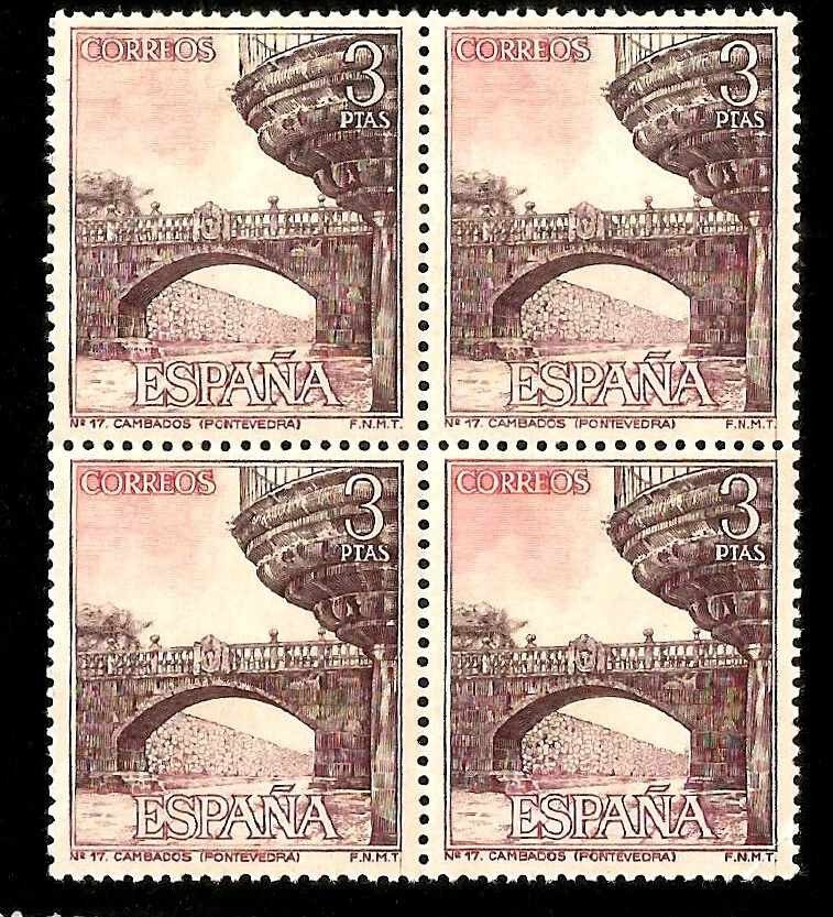 1970s Spain Cambados Famous Bridge Pontevedra Block of 4 Mint Stamp Architecture - Image 1 of 1