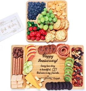 Charcuterie Boards Gift Set: Bamboo Cheese Board HAPPY ANNIVERSARY - Picture 1 of 3