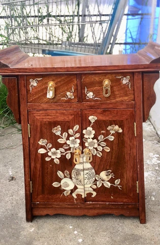 Vintage Cabinet Temple Lacquer Wooden Brass Cover