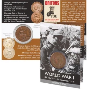 WW1 GEORGE V HALF-PENNY COIN 1914-1918 WW1 REPRODUCTION COLLECTORS PACK - Picture 1 of 1