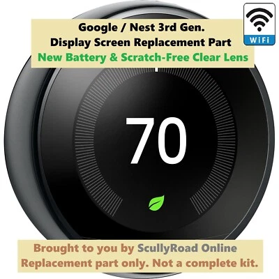 Nest 3rd Gen Learning Mirror Black Programmable Thermostat REPLACEMENT - NO BASE - Image 1 of 4