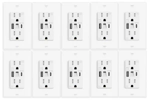 Luz nocturna de alta velocidad 10P 15A, toma de corriente de aire acondicionado USB 4,8A, resistente a manipulaciones - Imagen 1 de 22