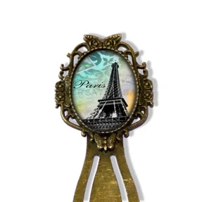 Paris France Eiffle Tower Romance - Handmade Bookmark Metal Oval Glass - Picture 1 of 4