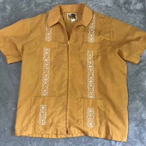 Camisa para fumar Haband Guayabera para hombre amarilla con cremallera bordada manga corta - Imagen 1 de 7