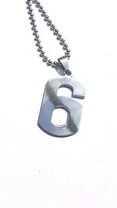 Large Polished Number 6 Stainless Steel Charm Pendant w Ball Chain US Seller - Picture 1 of 3