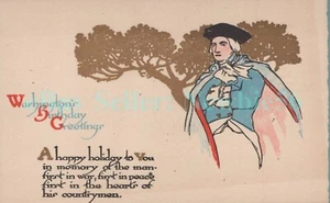 George Washington Birthday - PATRIOTIC GENERAL - Arts & Crafts Gibson Postcard - Picture 1 of 2