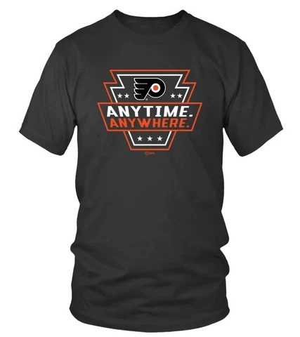 PHILADELPHIA FLYERS ANYTIME ANYWHERE BLACK UNISEX T-SHIRT GIFT FOR FAN S-3XL Cover