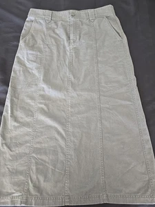 Vintage Eddie Bauer Midi Length Pencil Skirt Size 12 Green 100% Cotton Beltloops - Picture 1 of 10