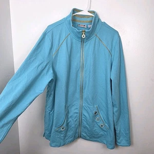 Quacker Factory Blue Gold Rhinestone Grommet Mock Neck Artsy Jacket Size XL - Picture 1 of 8