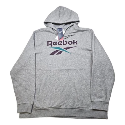 Reebok Fleece Hoodie Mens 2XL Grey Pullover Sweatshirt Identity Big Logo NEW - Image 1 of 4